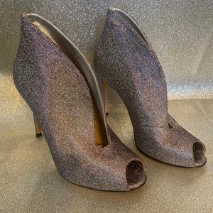 Gun metal grey shimmer heels peep toe booties  by GianVito Rossi size 6.5/7